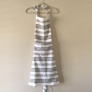World Market Apron India 100% Cotton Farmhouse White Blue Stripe 29" X 35"
